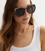 New Look Black Gold Trim Oversized Sunglasses